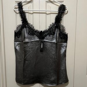 White House Black Market Metallic Camisole with Lace Trim